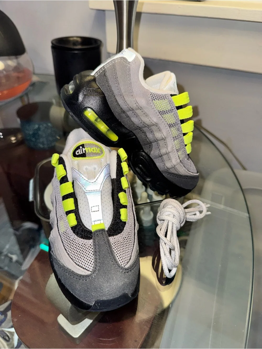 Nike Men's Gray and Neon Yellow Air Max Sneakers